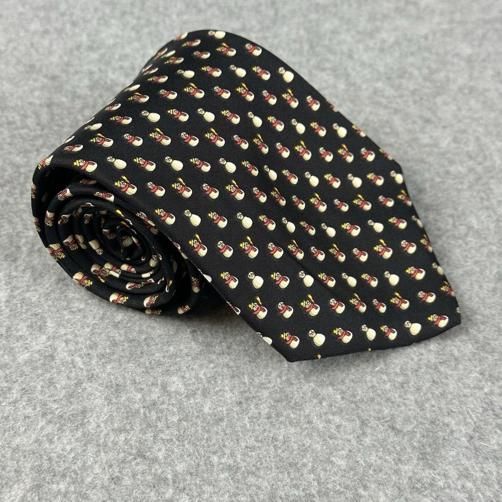 Vintage Ferragamo Snowman Christmas Silk Tie Italy Holiday Novelty 57x3.75"